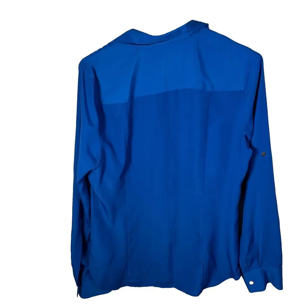 Michael Kors Blouse Women's Medium V-Neck Zipper Long Sleeve Collared Top